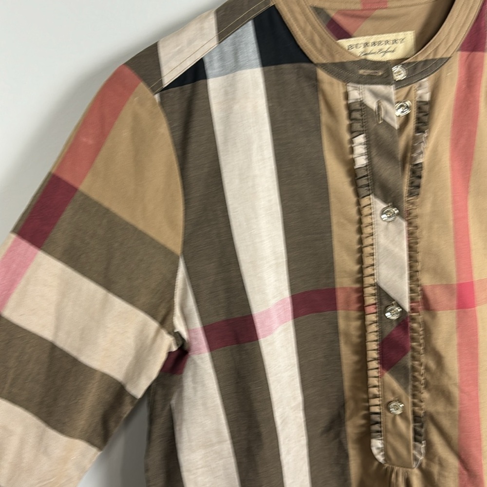 Burberry Plaid Print Cotton Mock Neck Blouse. Size US 4. - Picture 5 of 17